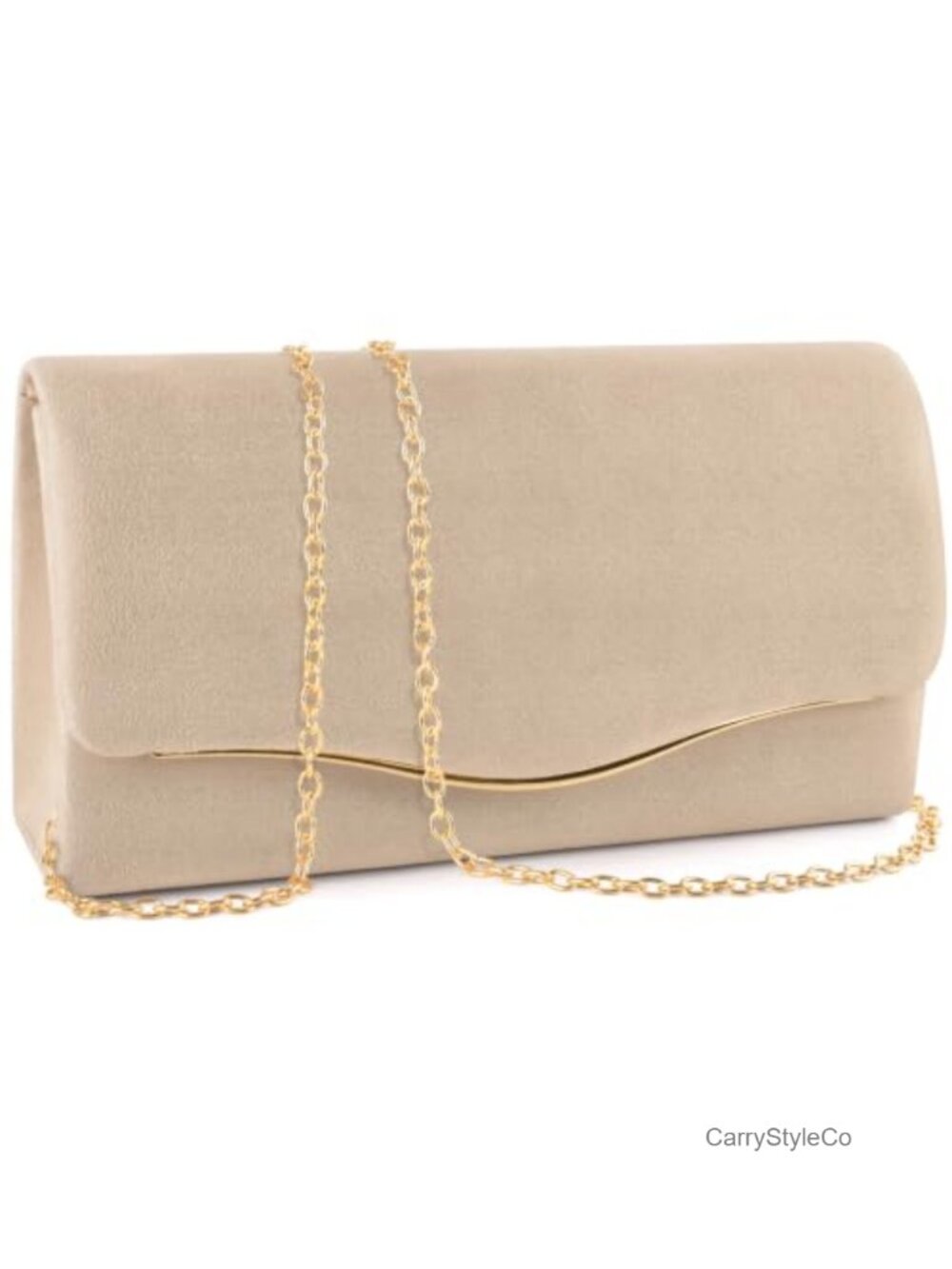 Velvet Faux Suede Evening Clutch with Chain Strap